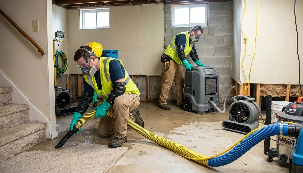 Basement flood cleanup in Broken Arrow, OK for homes after heavy rain and drainage backups