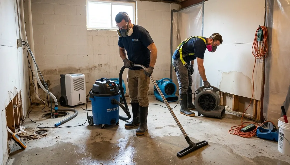 Basement flood cleanup in Broken Arrow, OK by water damage restoration professionals