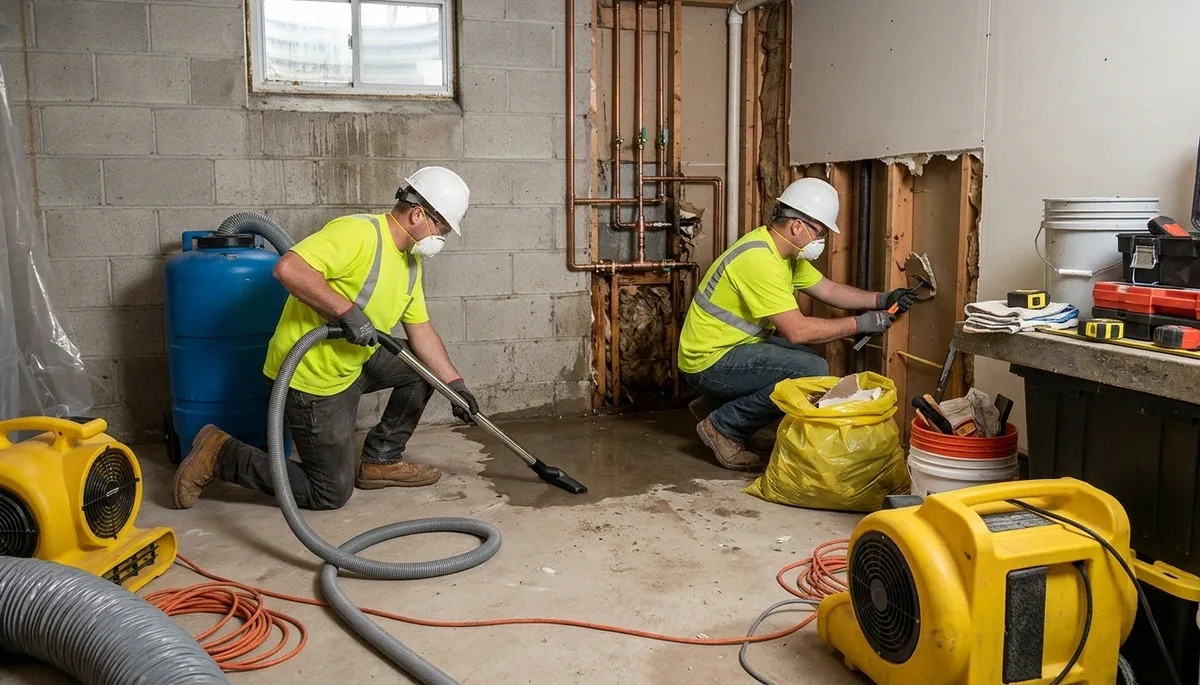 Broken pipe water damage cleanup in Broken Arrow, OK home by restoration technician