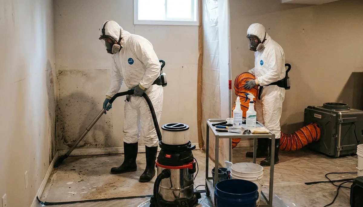 Mold removal technician inspecting water damage in Broken Arrow, OK home