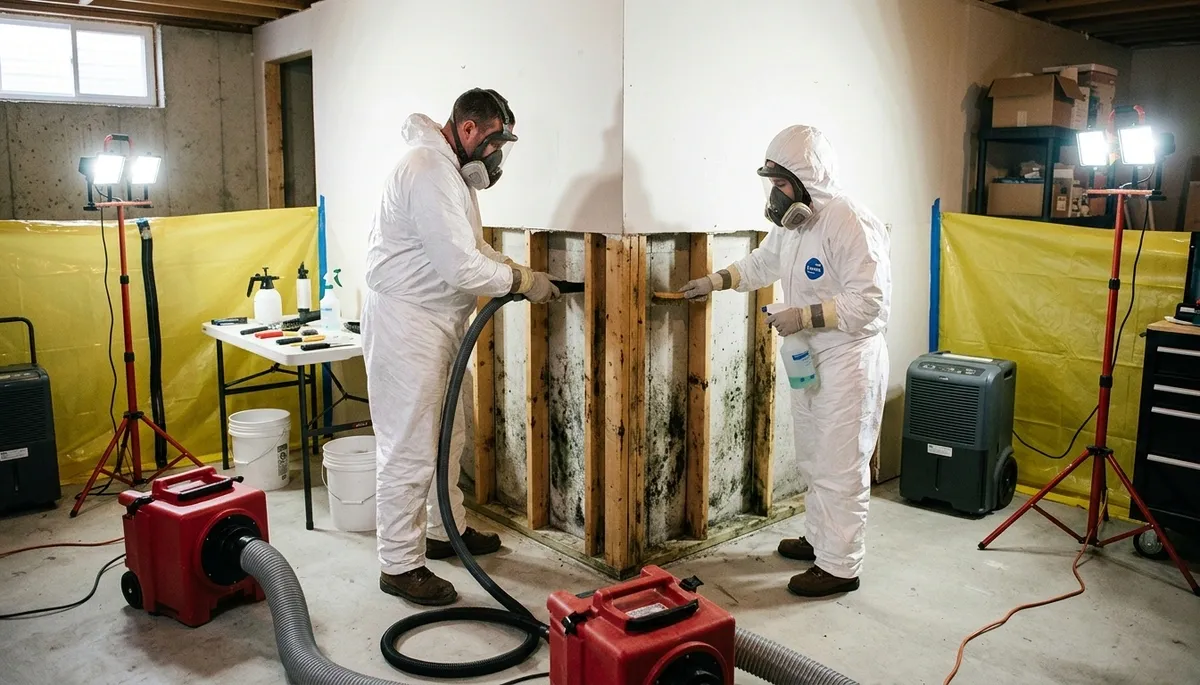 Mold removal technician inspecting water damage in Broken Arrow, OK home