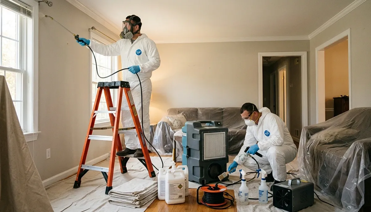 Odor removal technician treating water damage in Broken Arrow, OK home