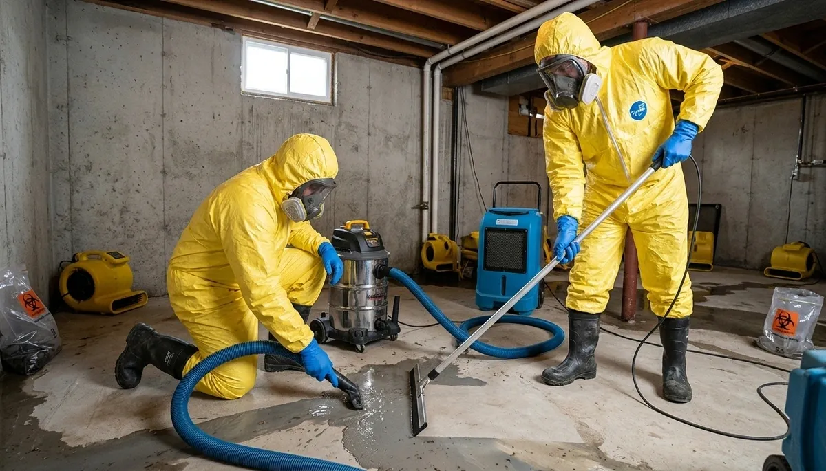 Sewage cleanup crew in Broken Arrow, OK removing raw waste from a home after water damage