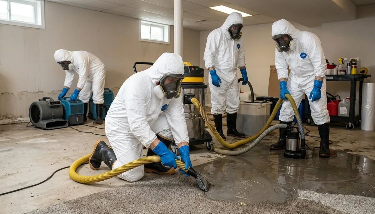 Sewage cleanup technicians in Broken Arrow, OK removing contaminated water from a home