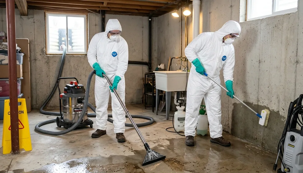 Sewer backup cleanup crew serving Broken Arrow, OK with water damage restoration equipment