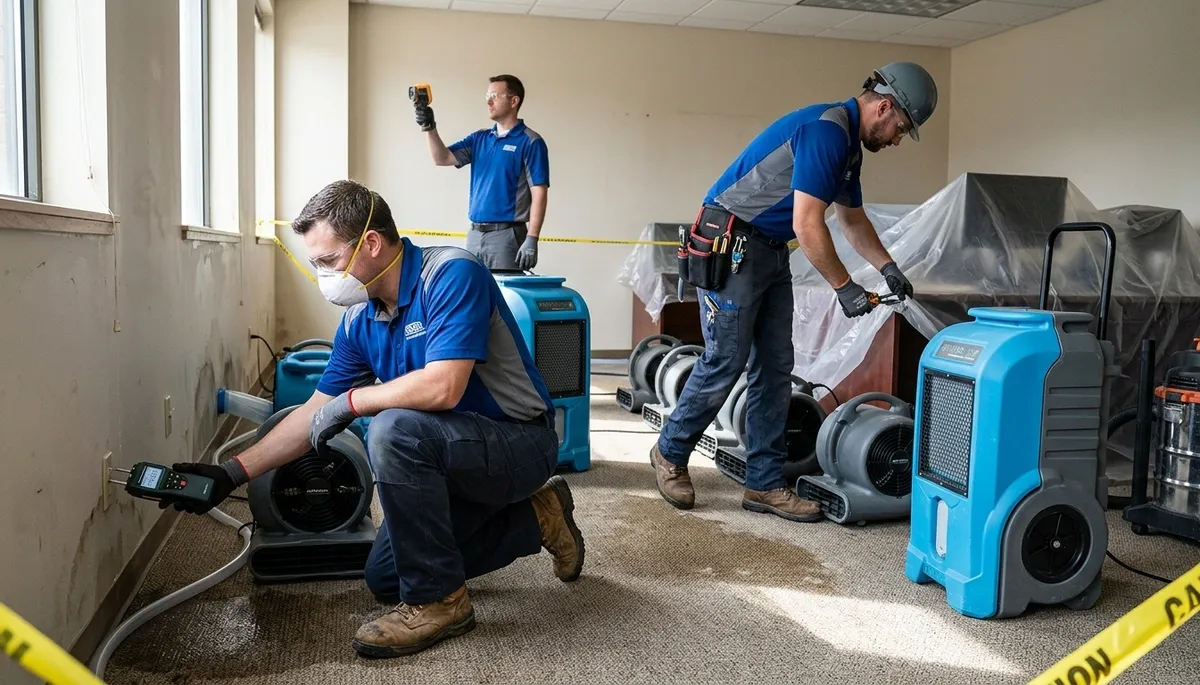 Structural drying crew removing hidden moisture in Broken Arrow, OK home after water damage