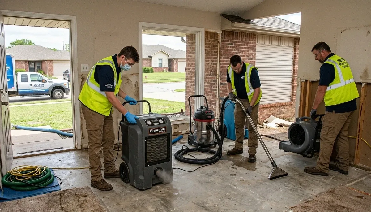 Water damage restoration team in Broken Arrow, OK providing emergency cleanup and drying services