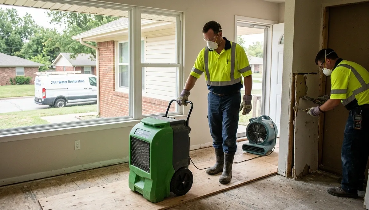 Water damage restoration team in Broken Arrow, OK providing emergency cleanup and repair