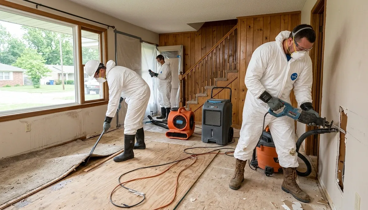 Water damage restoration team in Broken Arrow, OK providing emergency cleanup and repair