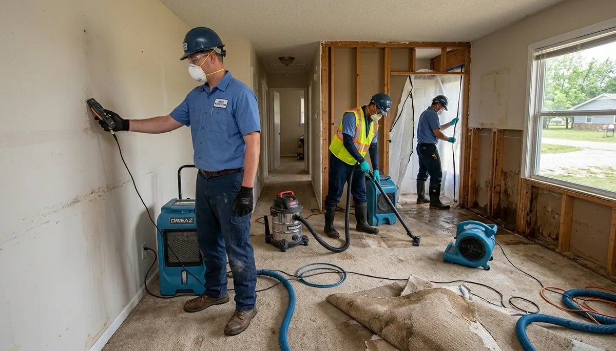 Water damage restoration team in Broken Arrow, OK providing emergency cleanup and drying services