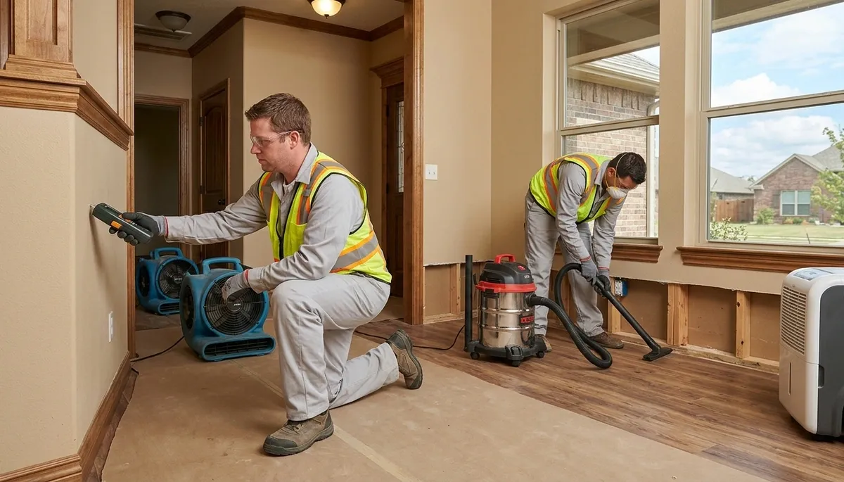 Water damage restoration team serving Broken Arrow, OK with professional water extraction equipment