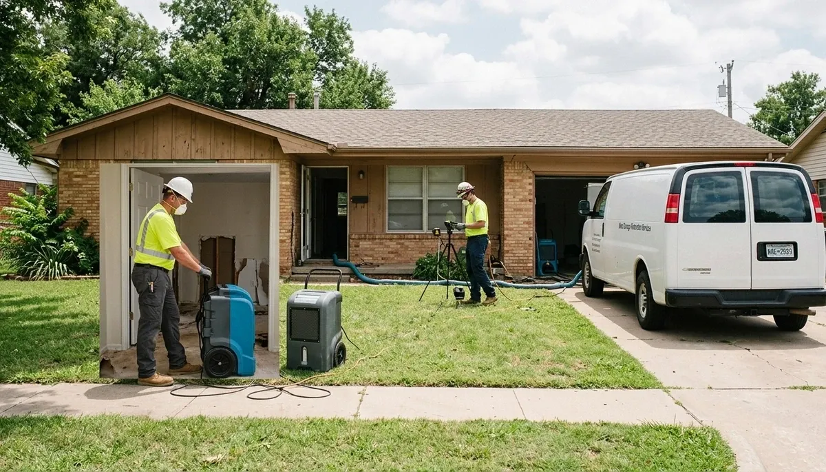 Water damage restoration team serving Broken Arrow, OK during emergency cleanup and drying