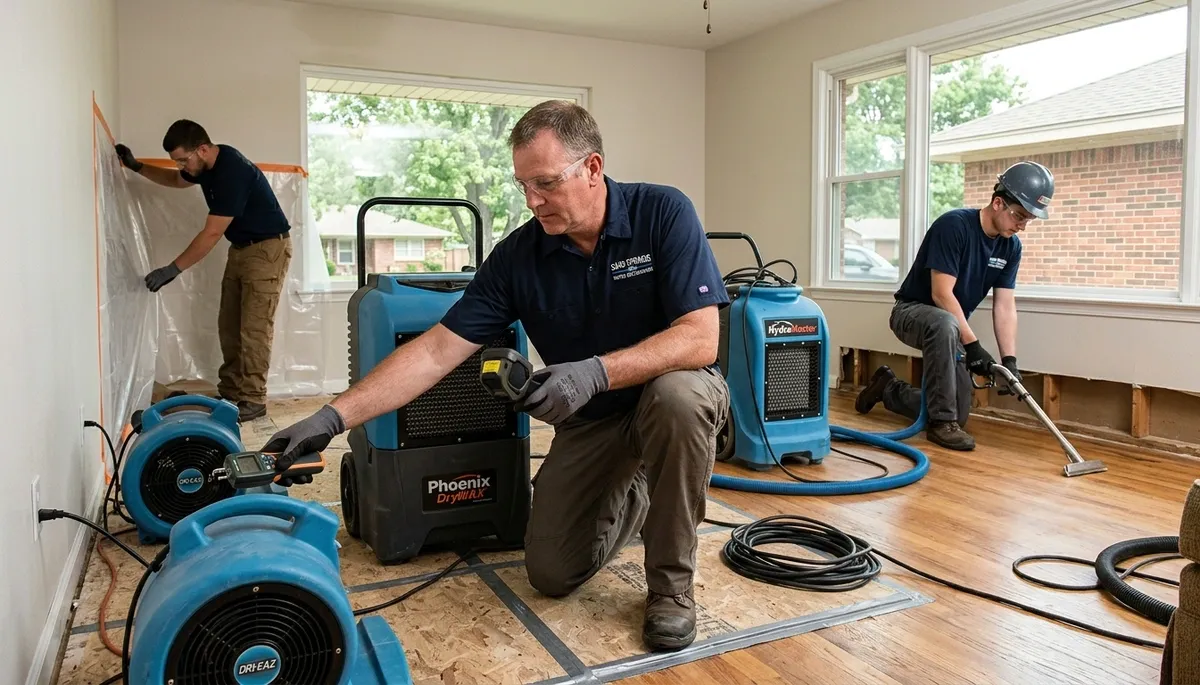 Water damage restoration team serving Broken Arrow, OK with professional cleanup and drying equipment