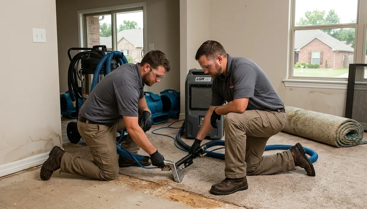 Water damage restoration team in Broken Arrow, OK providing emergency cleanup and drying services