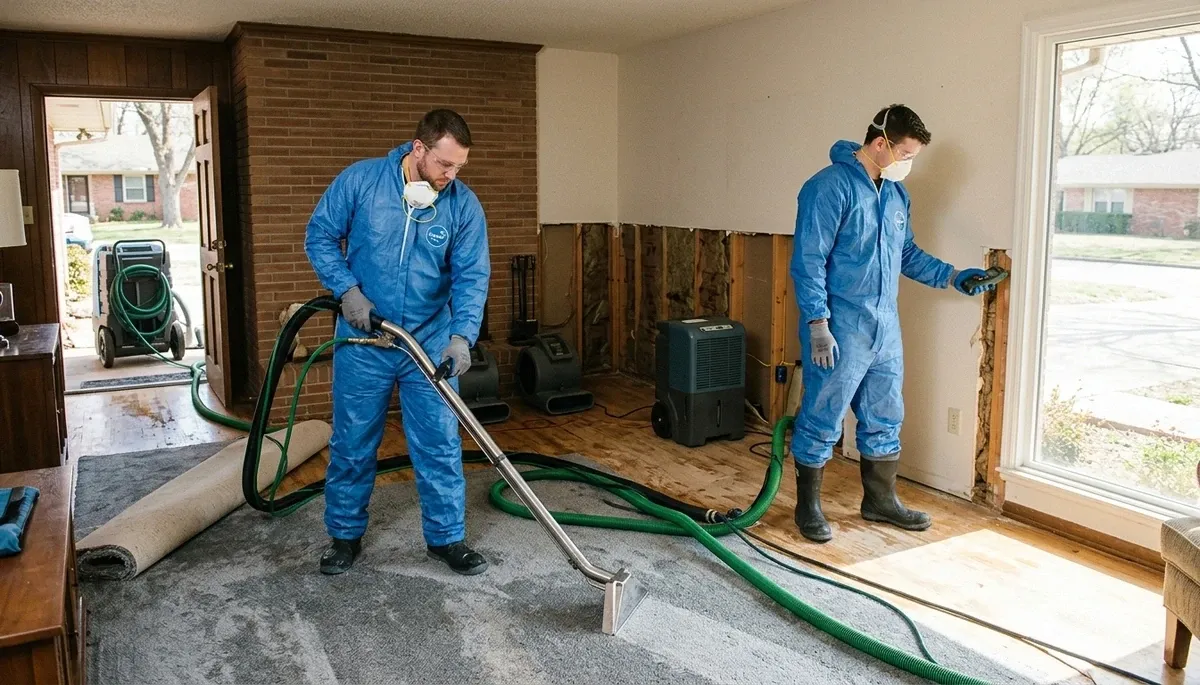 Water damage restoration team in Broken Arrow, OK providing emergency water cleanup and repair