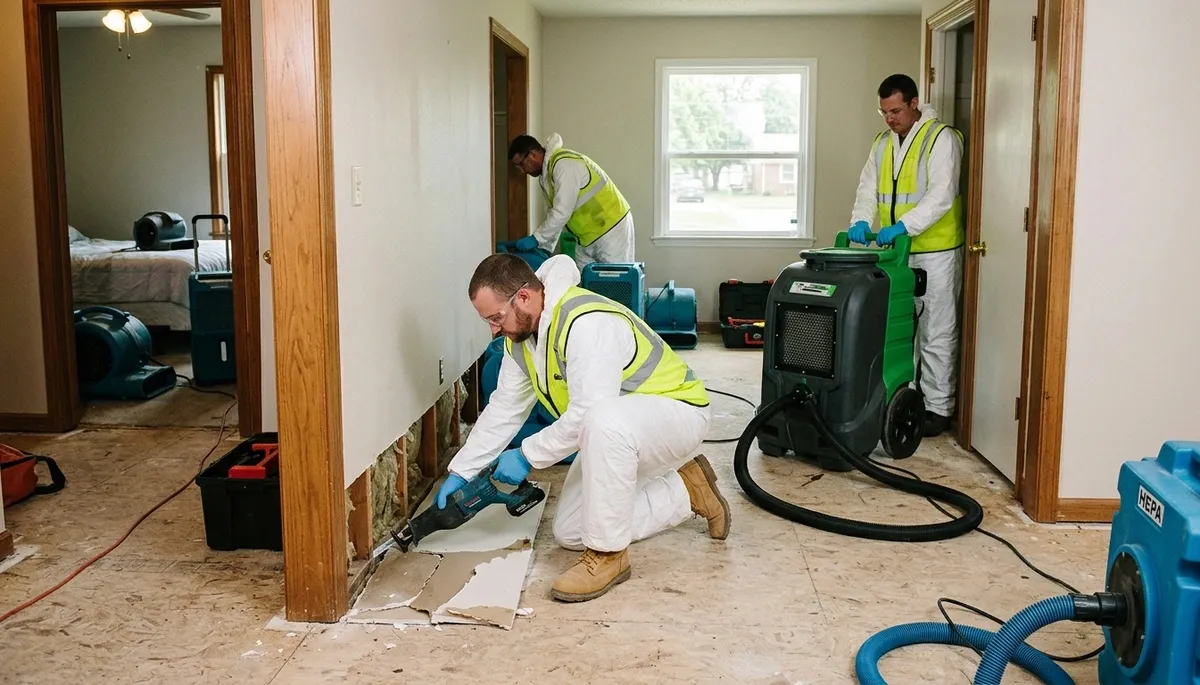 Water damage restoration team serving Broken Arrow, OK with cleanup and drying equipment