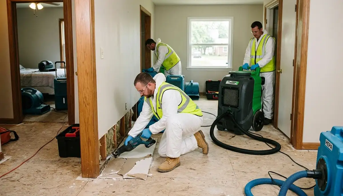 Water damage restoration team serving Broken Arrow, OK with cleanup and drying equipment